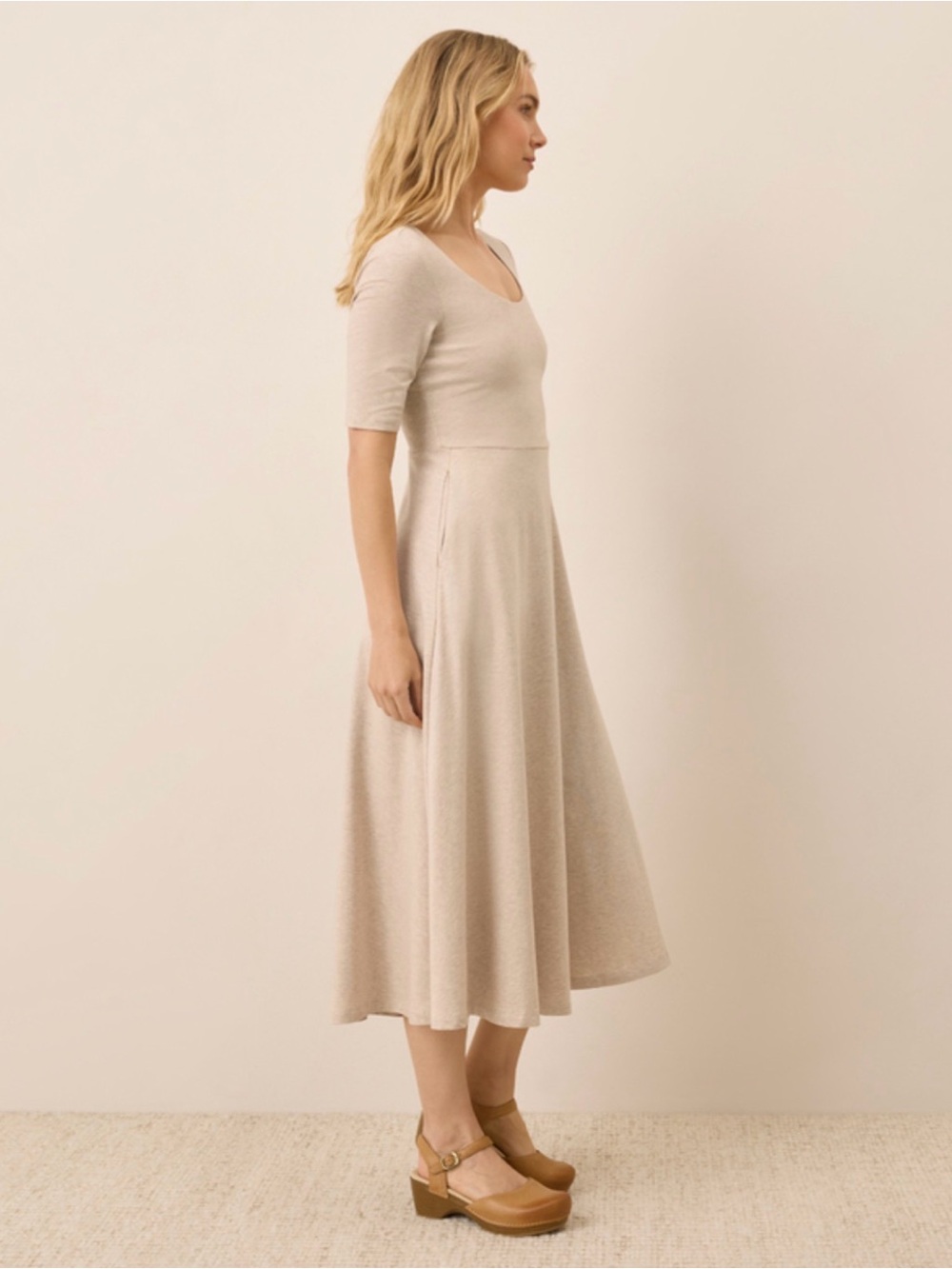 Pact Women's Flax Heather Fit & Flare Signature Scoop Organic Cotton Dress M